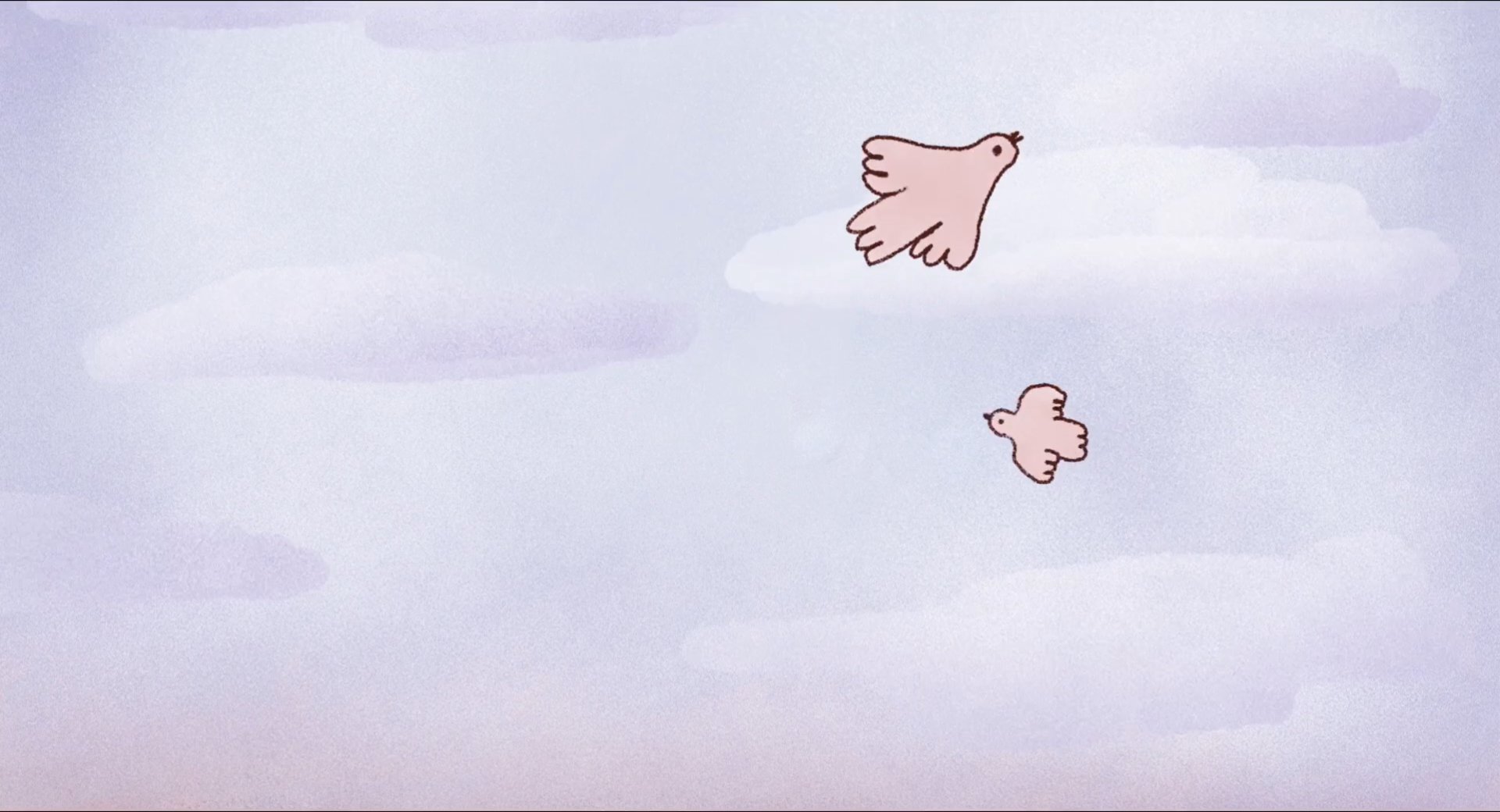 Fimlbild aus ZIRKUSKIND, gezeichnet, Animation, zeigt zwei weiße Vögel in der Luft